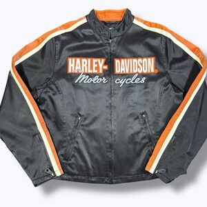 VTG Harley Davidson Nylon Jacket L Cafe Racer Moto Biker Y2K Streetwear